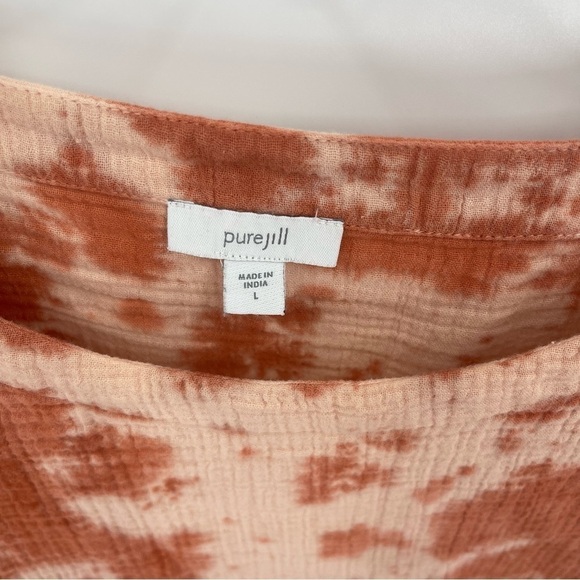 J. Jill Pure Jill Size L Boxy Gauzy Cotton Tie Dye Top Button Accents rust/peach - Picture 5 of 8
